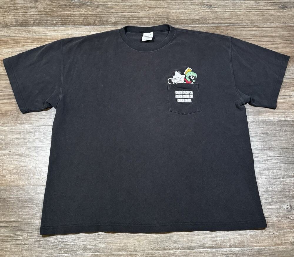 Vintage 1999 Marvin The Martian Cyber Space Case Pocket T-Shirt Warner Bros XL